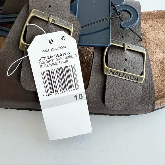 New Nautica Triun Men's Double Buckle Slide Comfort Sandal Waterproof Brown - Picture 6 of 9